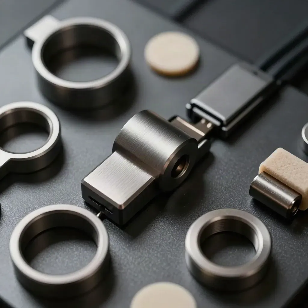 Aluminium klemringen en magneetblokjes klikken samen op grafiet.
